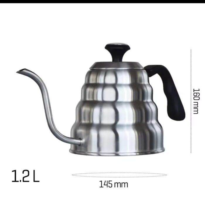 Edelstahl-Wasserkessel mit Schwanenhals, schwarzem Griff und Deckel, 1,2 L Fassungsvermögen, ideal für Filterkaffee