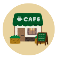 Illustration eines gemütlichen Straßencafés mit grüner Markise, Außenbestuhlung und Pflanzen im flachen Designstil